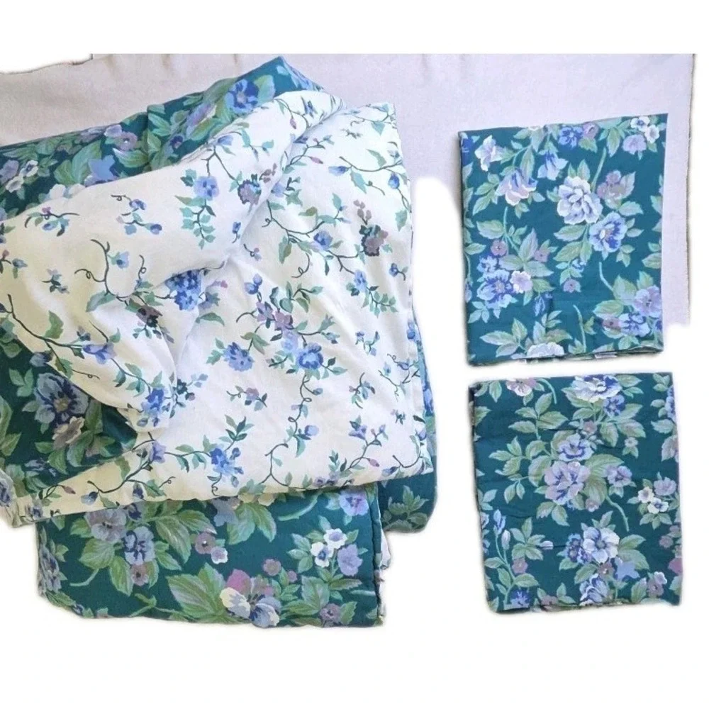 Vtg 90s Primrose Violet Green Floral Martex 